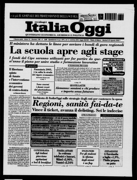 Italia oggi : quotidiano di economia finanza e politica